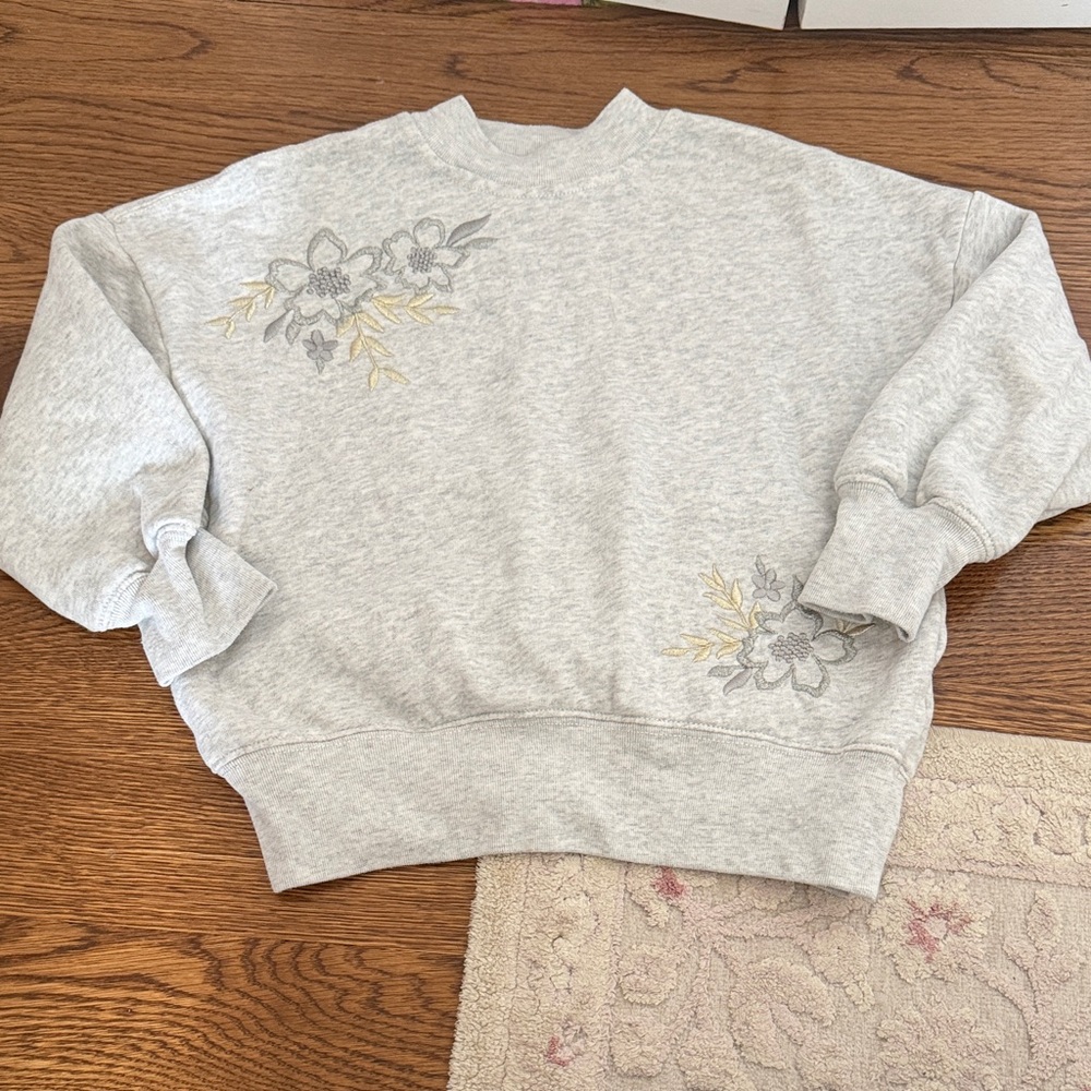 abercrombie kids Light Gray Sweatshirt with Floral Embroidery